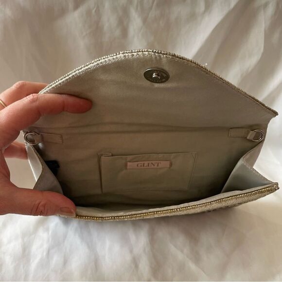 Glint beaded jeweled silver platinum evening bag clutch - Picture 4 of 16